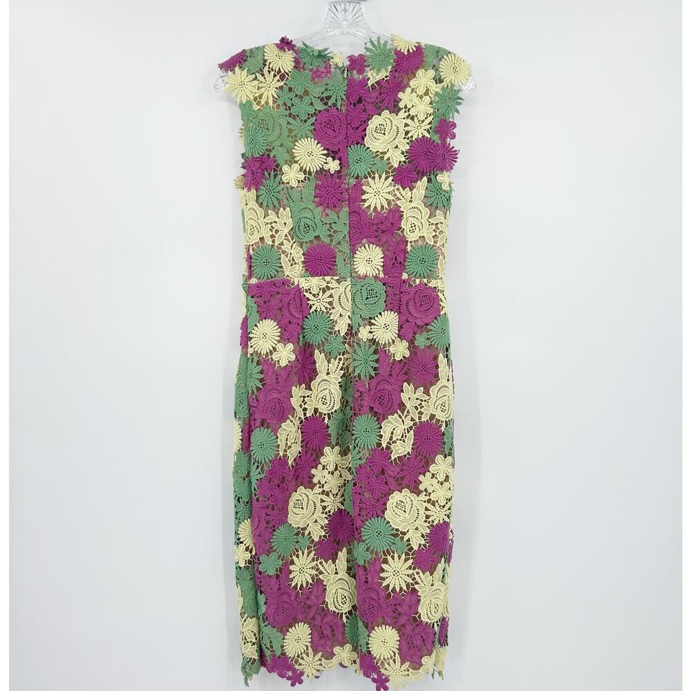 Mikael Aghal Merana 3D Floral Lace Sheath Dress Sz 4 Pink Green Yellow occasion - Picture 9 of 11